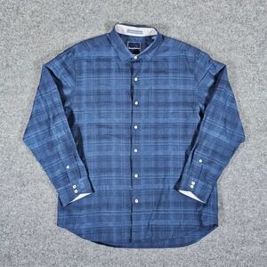 Tommy‎ Bahama Plaid Long Sleeve Linen Cotton Shirt Blue Mens Size Large Preppy